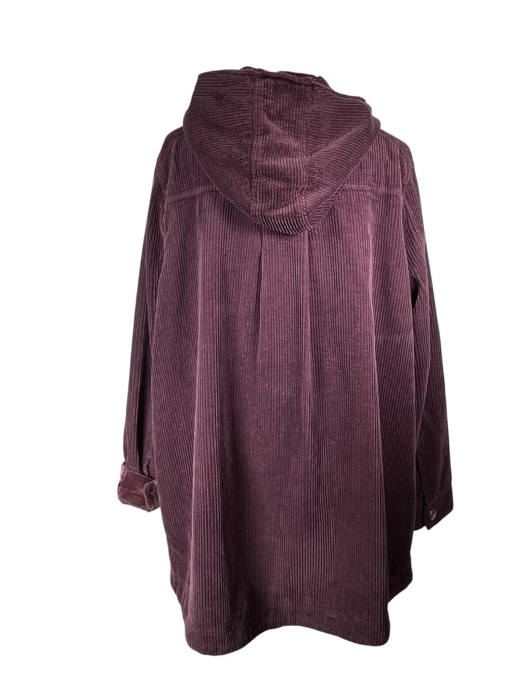 J. Jill Purple Corduroy Coat Hooded Button-Up Long Jacket Velvet Plum Spring - Picture 5 of 11
